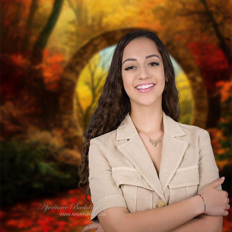 Beautiful Autumn Scenery Maple Leaf Portal Backdrop