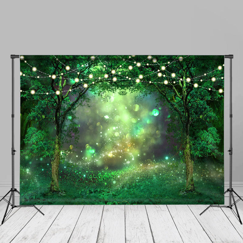 Bokeh Green Glitter Light Forest Spring Backdrop