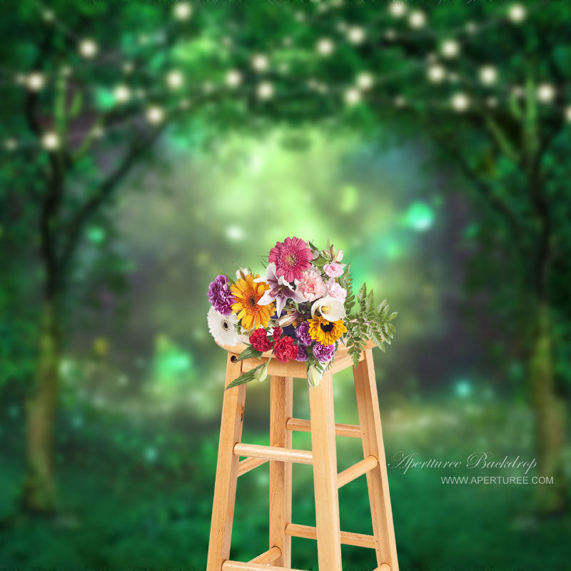 Bokeh Green Glitter Light Forest Spring Backdrop