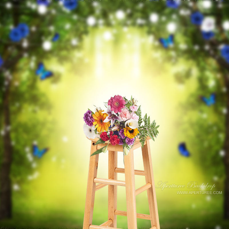Floral Butterfly Forest Lignt Spring Cloth Backdrop