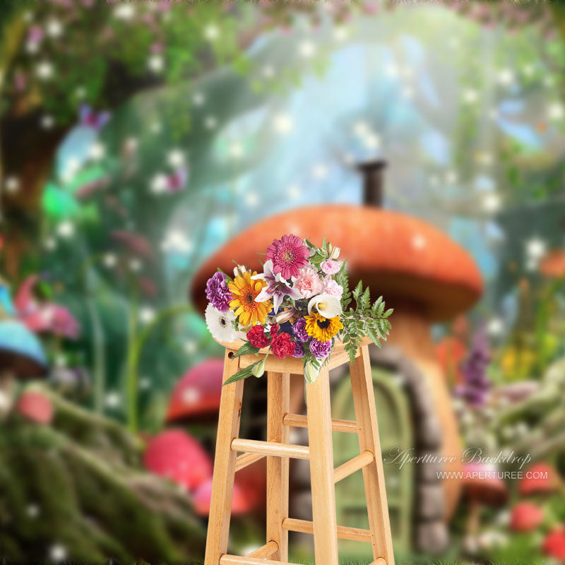 Mushroom Butterfly Light Star Forest Spring Backdrop