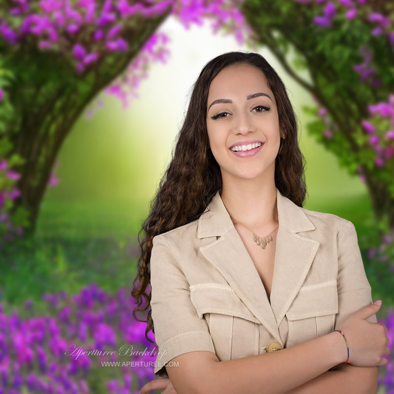 Purple Flowers Grassland Bokeh Spring Photo Backdrop