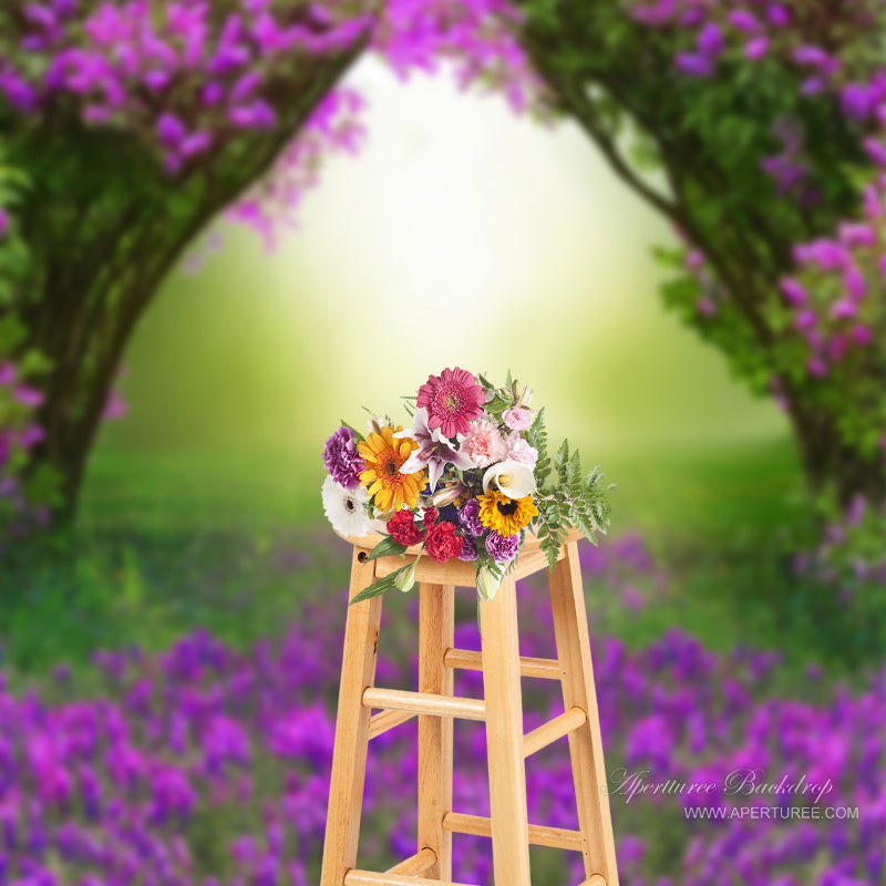Purple Flowers Grassland Bokeh Spring Photo Backdrop