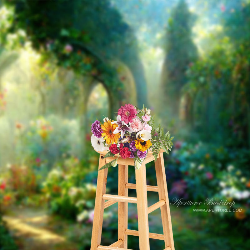 Secret Colorful Greenery Garden Flower Arch Backdrop