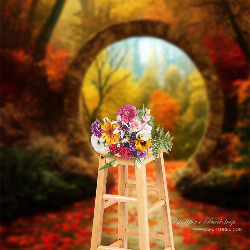 Beautiful Autumn Scenery Maple Leaf Portal Backdrop