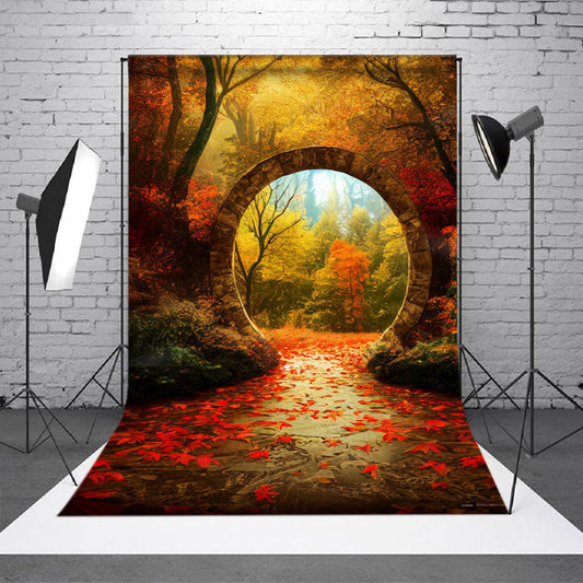 Beautiful Autumn Scenery Maple Leaf Portal Backdrop