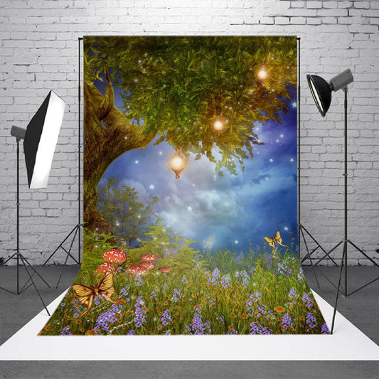 Fairy Tree Lamp Flower Mushroom Butterfly Backdrop