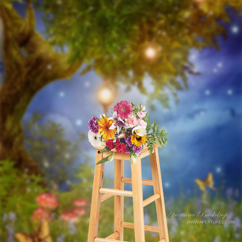 Fairy Tree Lamp Flower Mushroom Butterfly Backdrop