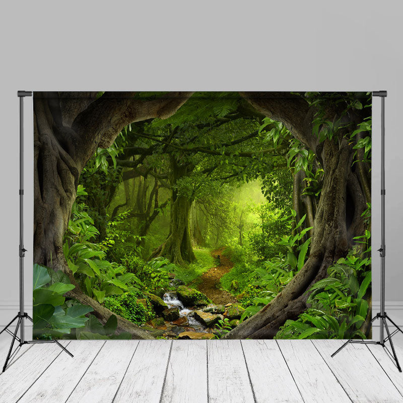 Green Forest Path Jungle Plants Spring Photo Backdrop