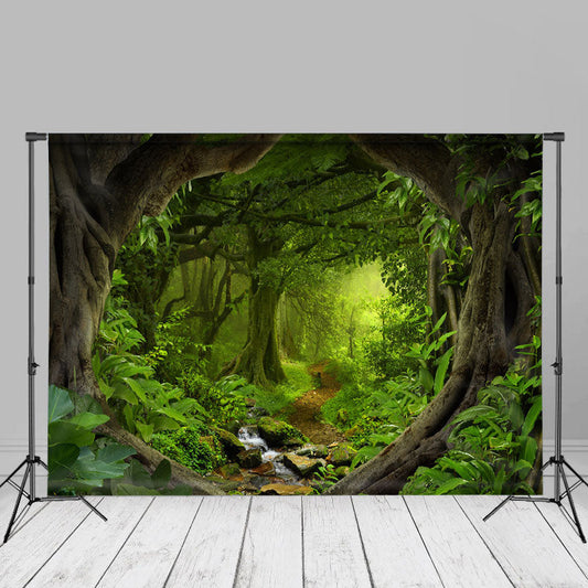 Green Forest Path Jungle Plants Spring Photo Backdrop