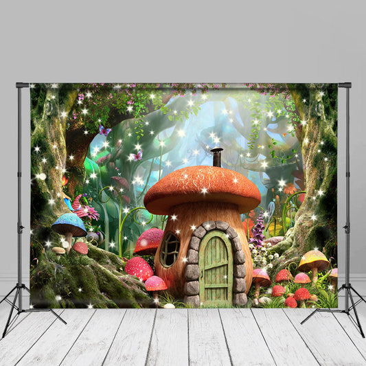 Mushroom Butterfly Light Star Forest Spring Backdrop
