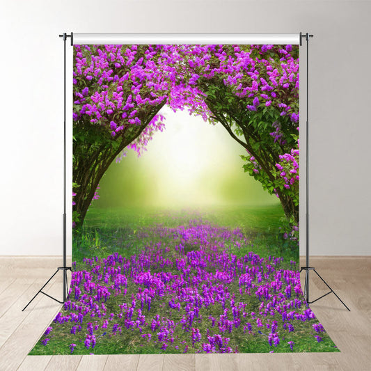 Purple Flowers Grassland Bokeh Spring Photo Backdrop