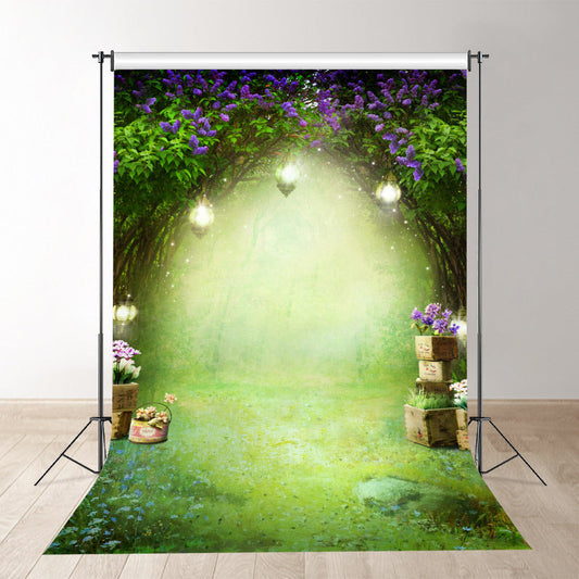 Purple Flowers Grassland Forest Spring Backdrop For Photo